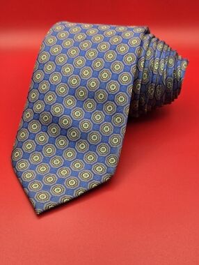 Donald Trump Signature Collection Gold Bar Blue Geometric Men's Silk Tie MAGA